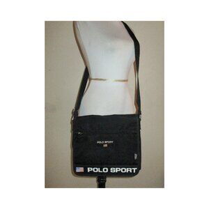 Vintage 1990's Ralph Lauren Polo Sport Large Black Crossbody Messenger Bag